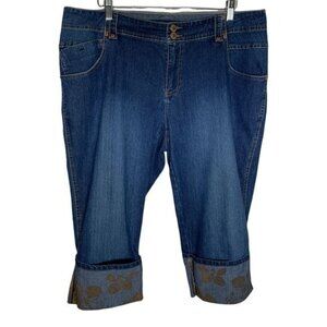 Avenue Plus 16 Stretch Denim Capri Jeans Cuffed Mid Rise Blue